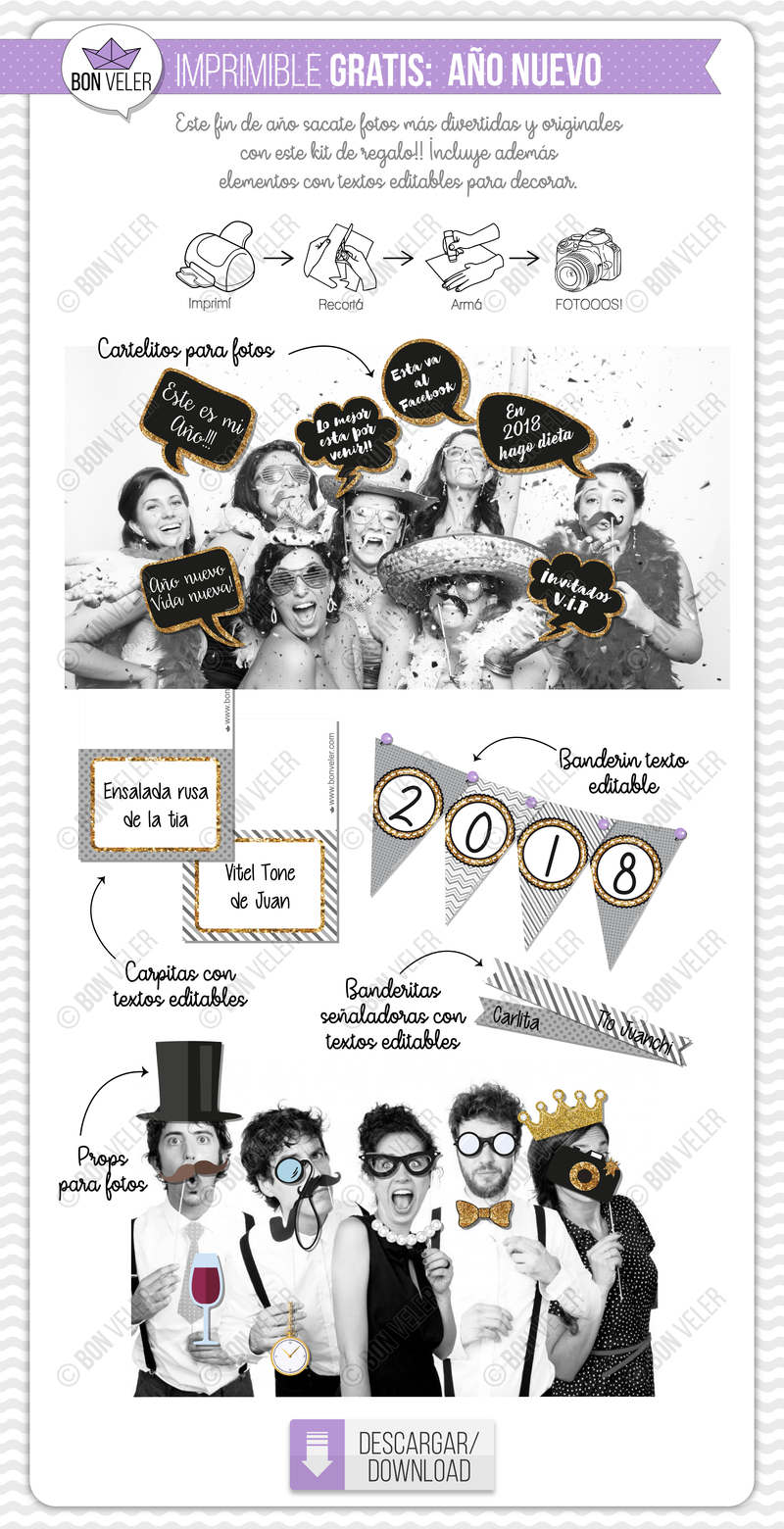 imprimible gratis props para fotos fin de año photo booth